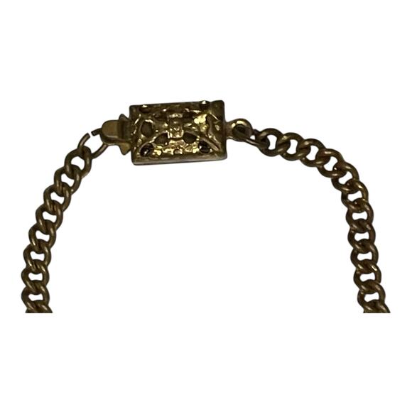 Vintage Japan Gold Tone Chain Bracelet w/ Enamel Painted Red Rose Pendant – 7" - Picture 4 of 10